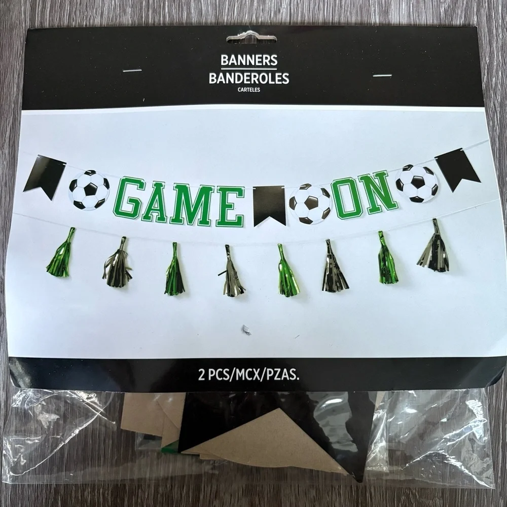 Party City Soccer Celebration Banner and Confetti Set - Green, Black, White
